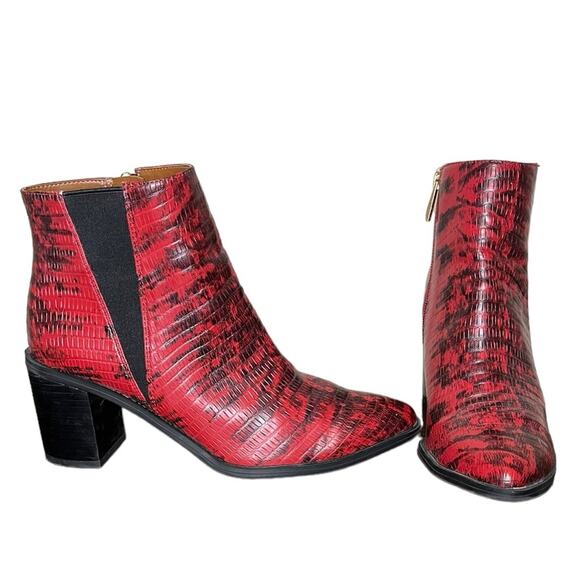 FRANCO SARTO Bette2‎ Red Wine Snake Leather Embossed Boots Women's Size 6.5 - Picture 4 of 9